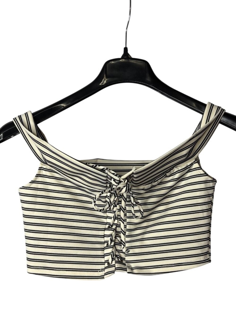 Charlotte Russe Lace Up Crop Top M Off Shoulder Striped White Black Vintage Y2K